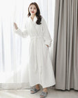 Women's orange plush fleece dressing gown with shawl collar