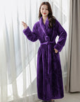 Women's orange plush fleece dressing gown with shawl collar