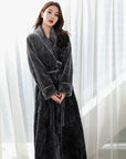 Women's white plush fleece dressing gown with shawl collar