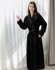 Women's white plush fleece dressing gown with shawl collar