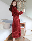 Women's white plush fleece dressing gown with shawl collar