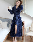 Women's purple plush fleece dressing gown with shawl collar