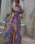 Floral Maxi Dress One-Shoulder Design Flowing Silhouette Evening Wear 1