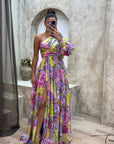 Floral Maxi Dress One-Shoulder Design Flowing Silhouette Evening Wear 2