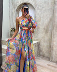 Floral Maxi Dress One-Shoulder Design Flowing Silhouette Evening Wear 4