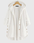 Women's white hooded zip-up fleece jacket