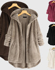 Women's white hooded zip-up fleece jacket