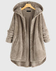 Women's white hooded zip-up fleece jacket
