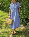 Fresh Striped Midi Women's Dress With Button-Up Front 0