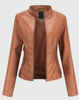 Women's black faux leather biker jacket