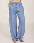 women's wide-leg drawstring cotton trousers