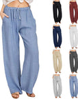women's wide-leg drawstring cotton trousers