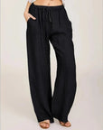 women's wide-leg drawstring cotton trousers