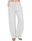 women's wide-leg drawstring cotton trousers