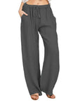 women's wide-leg drawstring cotton trousers