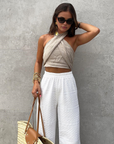 Halter Tank Top with Crisscross Design and Regular Fit for Casual Wear 0