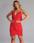 Holly | Mini Dress Deep V Neck Fringed Fit 1