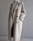 Women's long wool coat elegant tailored timeless in beige
