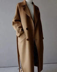 Women's long wool coat elegant tailored timeless in beige