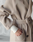 Women's long wool coat elegant tailored timeless in beige