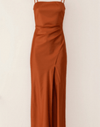 Women’s bronze women's satin evening slip dress