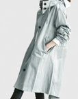 Women's light grey oversized hooded parka with adjustable hood