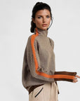 Women's orange high collar striped knit jumper