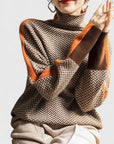 Women's orange high collar striped knit jumper