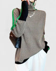 Women's orange high collar striped knit jumper