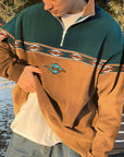 Men's khaki zip-up knit jumper with half-zip collar