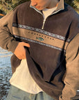 Men's khaki zip-up knit jumper with half-zip collar