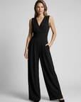 Women’s light blue women's wide leg jumpsuit v-neck