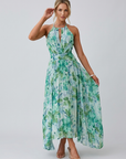 Women’s women's pleated floral midi dress halter