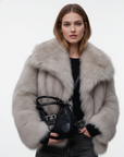 Women's faux fur coat soft warm relaxed fit in beige