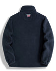Men's navy outdoor fleece jacket with full zip and high collar