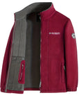 Men's navy outdoor fleece jacket with full zip and high collar
