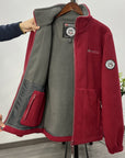 Men's navy outdoor fleece jacket with full zip and high collar