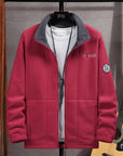 Men's navy outdoor fleece jacket with full zip and high collar
