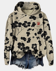 Women's blue floral print hoodie relaxed cotton blend relaxed fit pullover