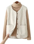 Women's sherpa vest sleeveless fleece warm casual in beige