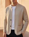 Women's oatmeal stand collar knit cardigan