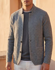 Women's oatmeal stand collar knit cardigan