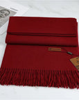 Women's burgundy cashmere scarf with tassel trim