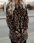 Women's leopard leopard print faux fur coat with oversized collar