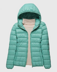 Women's dark blue ultra-light quilted hooded jacket