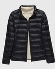 Women's dark blue ultra-light quilted hooded jacket