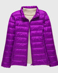 Women's dark blue ultra-light quilted hooded jacket