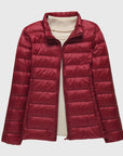 Women's dark blue ultra-light quilted hooded jacket