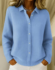 Women's blue collared knit button-up cardigan