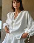 Lounge Set Ruffle Hem Shorts Relaxed Fit Blouse Cotton Casual Wear 1